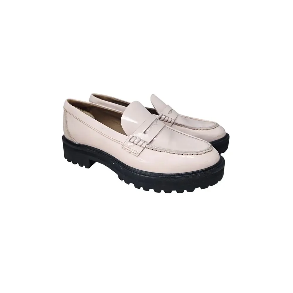 Reformation Agathea 7 Pink Chunky Penny Loafer Academia Preppy Patent Leather